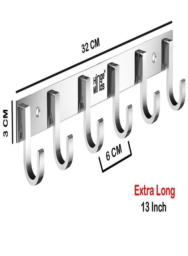 HingeMinds Stainless Steel Cloth Hanger for Wall, Clothes Hook Hangers Door Mounted, Bathroom Hooks for Hanging Towel, Wall Mount Shirt Hangers, Dress Holder Hooks - 6 Pin-XL, Pack of 1, Silver - Image 3